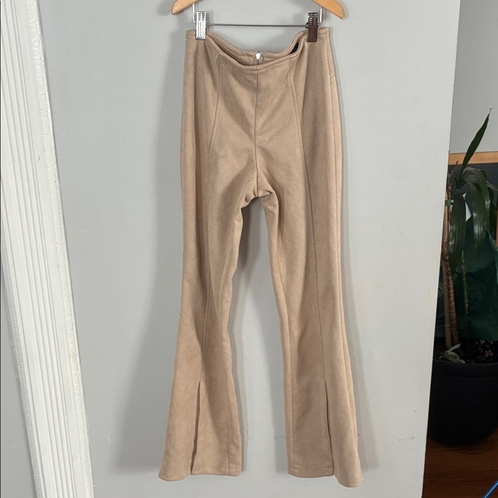 Forever 21 Faux Suede Split Hem Flare Pants Khaki Sz XS - Picture 2 of 8